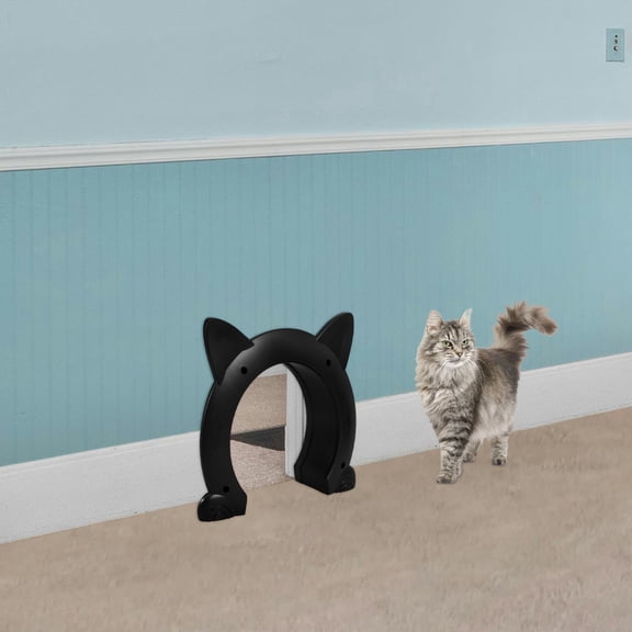 FENGGUIQU Black Plastic Frame Cat Door Large Size Interior Pet Access