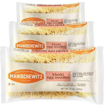 Manischewitz Kluski Egg Noodles 12oz 3 Pack  Homestyle Taste & Texture, Premium Enriched, Low Sodium, No Preservatives