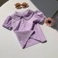 thumbnail image 2 of REDARER Girls Flutter Collar Puff Sleeve Polo Top Bow Embroidered Solid Cute Casual Summer Tee,3-4 Years, 2 of 6
