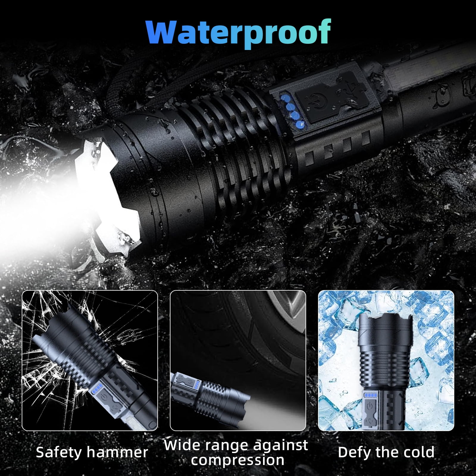 990000 Lumen Rechargeable LED Flashlight, Zoomable Flashlight with 7 Modes Camping Hiking Emergencies