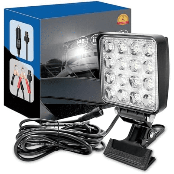 LED Boat Spotlight with Clip, Super Bright Headlights with Clamp, Boat Spreader Led Pod 48W 12V Marine Lights for Kayak Bass Jon Fishing T-Top Deck Dock Truck Car Lights 4X4 SUV$$Watercraft