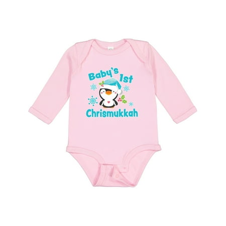 

Inktastic Baby s 1st Chrismukkah with Cute Baby Penguin and Snowflakes Gift Baby Boy or Baby Girl Long Sleeve Bodysuit