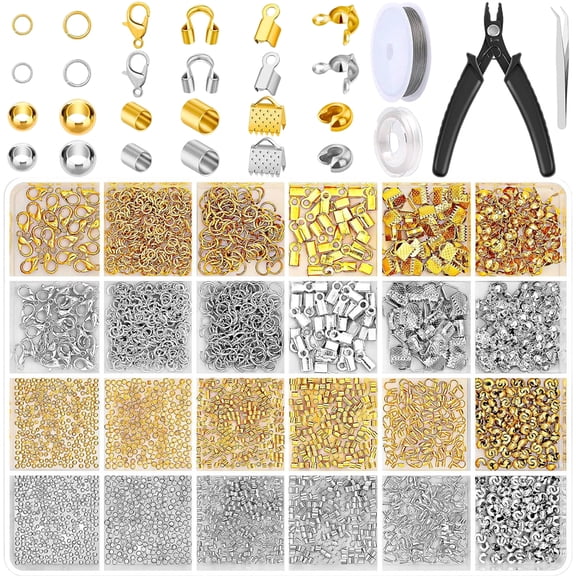 2384 Pcs Crimp Beads Supplies for Jewelry Making with Crimping Pliers & Beading Wire DIY Jewelry Bracelets Necklaces Making