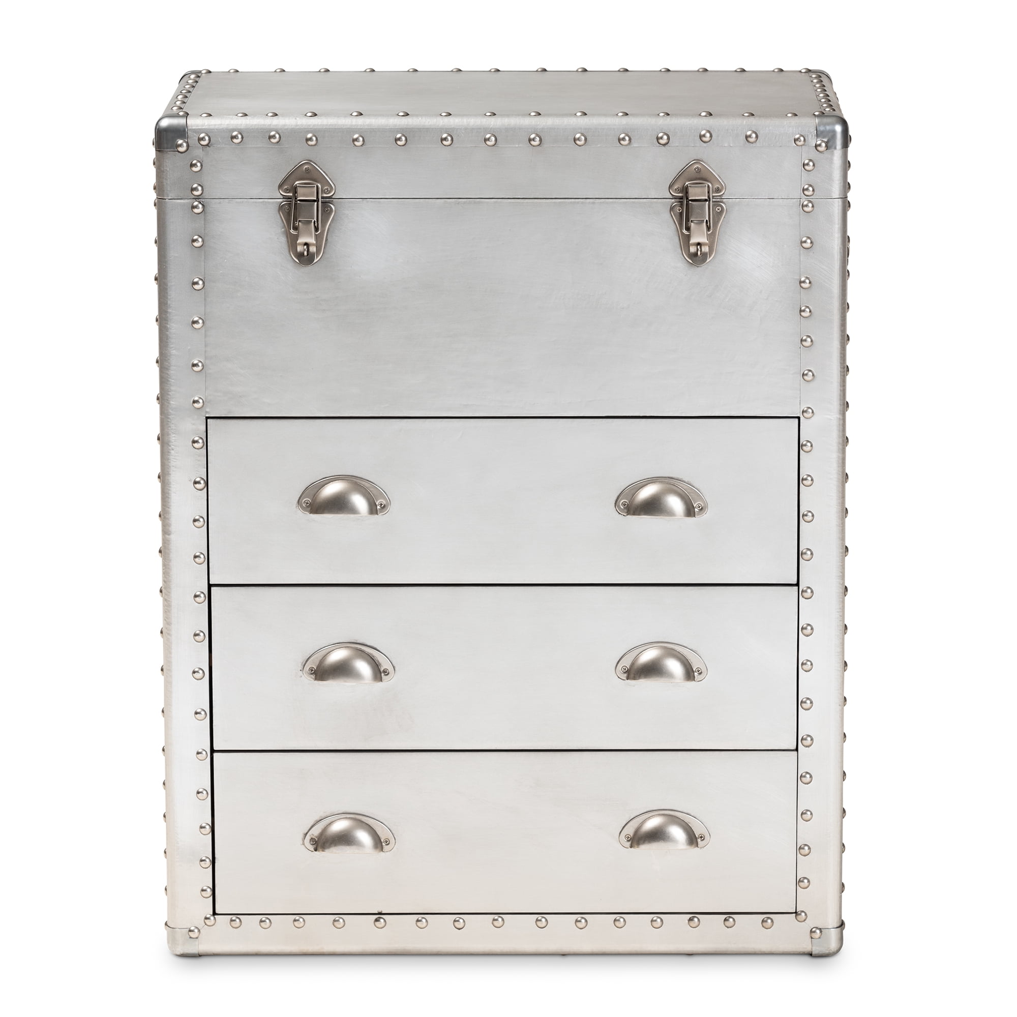 Baxton Studio Serge French Industrial Silver Metal 3-Drawer Accent Storage Chest