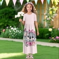 thumbnail image 4 of Uourmeti Tween Girls Maxi Dress Short Sleeve Round Neck Casual Flowy Cute Koala Rose Print Summer Long Dress for Girls Big Kids, Size 9-10 Years, 4 of 7