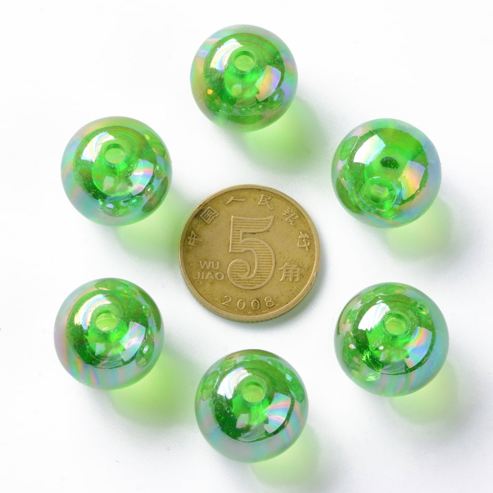 Transparent Acrylic Beads AB Color Plated Round Lawn Green 16x15mm Hole: 2.8mm 220pcs/500g