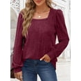 thumbnail image 4 of Tunic Shirts for Women Loose Fit Long Sleeve Shirts Square Neck Shirts Wine Red L, 4 of 8