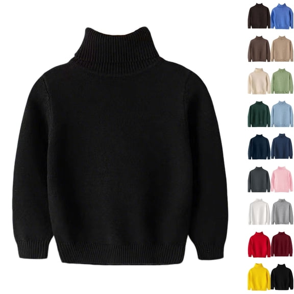 Husipze Girls Boys Turtleneck Sweater Solid Long Sleeve High Neck Knit Pullover Ribbed Soft Warm Basic Layering Casual School Top Black 2 Years