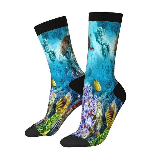 Fotbe Corals and Tropical Fish Calcetas Largas con Estampado para Hombre y Mujer – Calcetas de Compresión Transpirables y Elásticas, Viajar y Uso Diario Talla 5-11