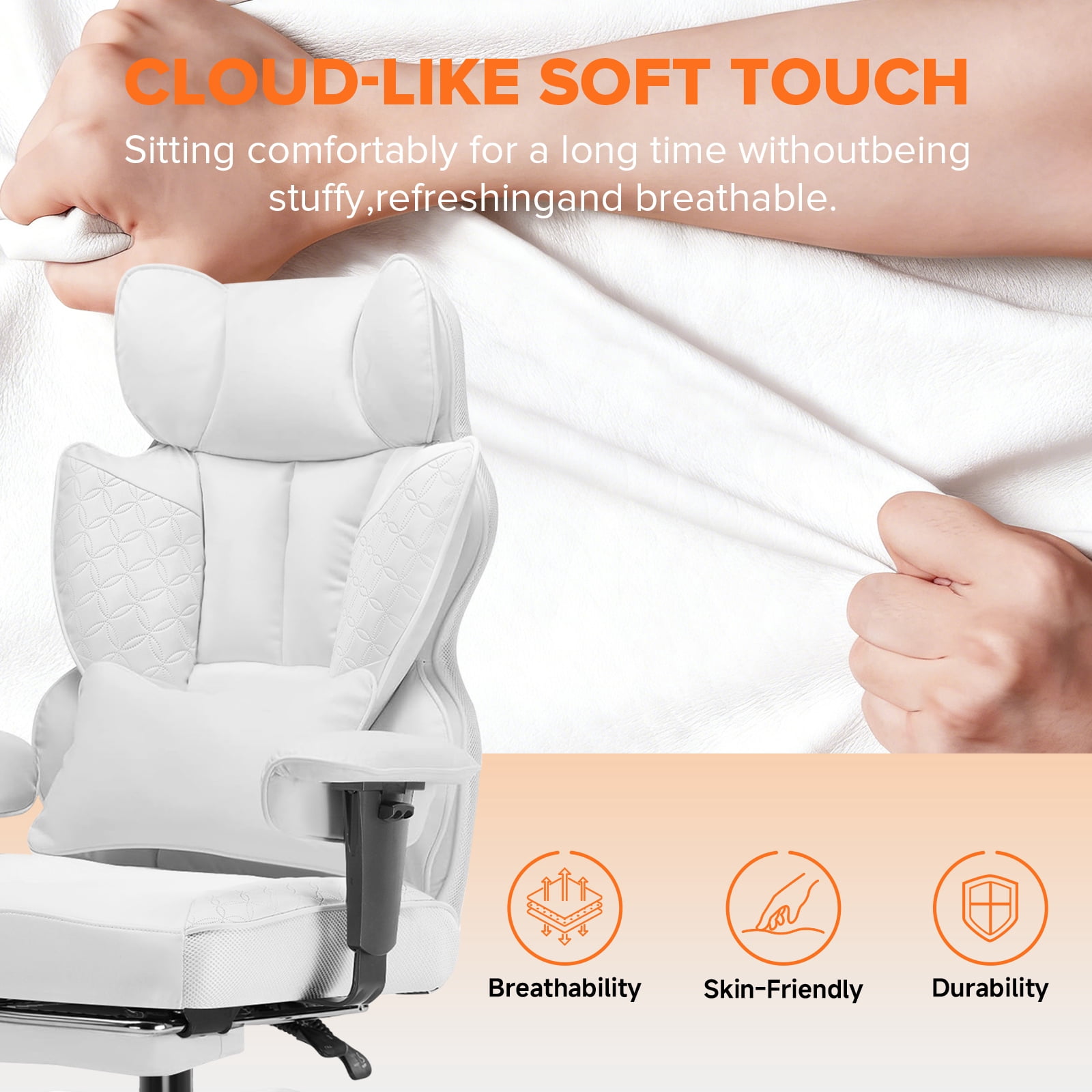 CloudRest Pro 400lbs Executive heavy duty office chair, High Back Ergonomic Computer Desk Chairwith Lumbar Back Support, white