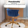 thumbnail image 5 of Velvet Woven Home Office Chair, Modern Swivel Desk Chair with Wheels, Height Adjustable Vanity Chair with Gold Metal Base and Hand Weaving Back for Bedroom Study Computer Room, Navy Blue, 5 of 8