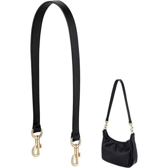 25.7 Inch Leather Bag Strap 1 Inch Wide Purse Strap Bag Handles Leather Puse Handle Replacement Handbag Strap with Golden Buckles for Women DIY Handbag Underarm Bag Shoulder Bag Black