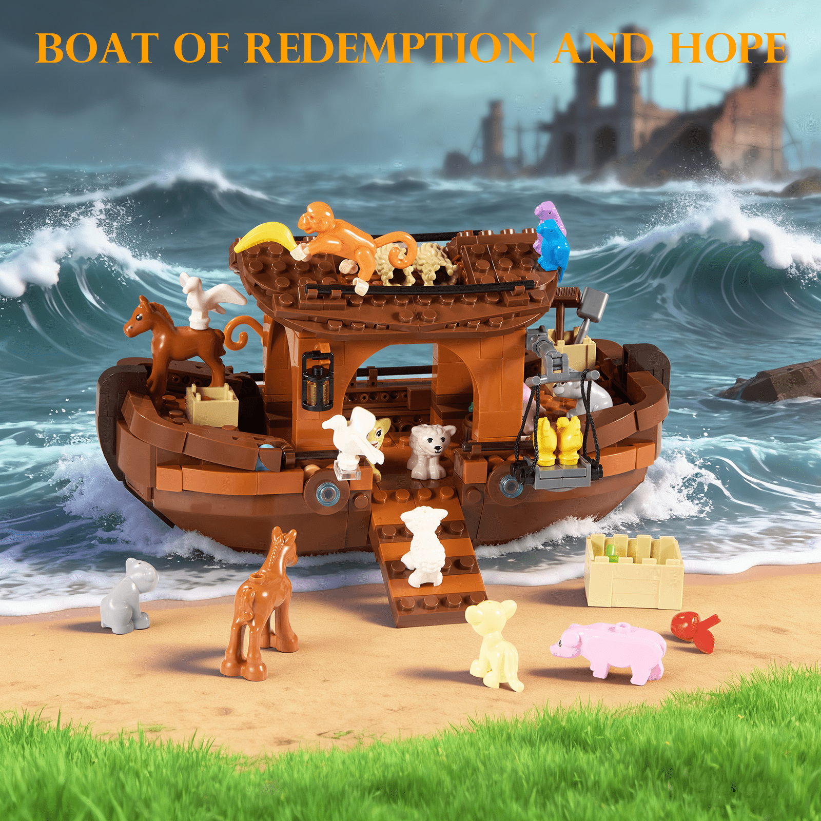 Noah's Ark Toy Animal Playset Noah's Animal House Building Block Kit Early Learning Toy for Kids Boys and Girls