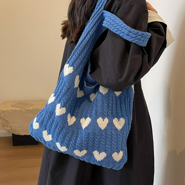 Bolso de mano de punto con diseño de corazón y masa trenzada para mujer, de lana tejida, cálido para el invierno, para hombro