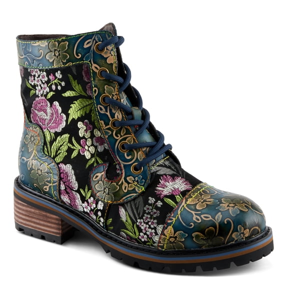 Spring Step L'Artiste Fantastic Booties for Women - Floral Hand Painted Womens Ankle Boots Low Heel - Everyday Wear Leather and Textile Western Booties