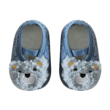 

LYCAQL Toddler Shoes Boys And Girls Cartoon Character Pattern Warm Toddler Shoes Indoor Floor Socks Non Slip Fashion Little Kid Slip on Shoes (Blue 4.5 )