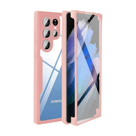 Tarise for Samsung Galaxy S21 Ultra 5G Case with Built-in Screen Protector, Clear Shockproof Slim Full Body Protection Soft TPU Bumper Rugged Case Cover for Samsung S21 Ultra 6.8 Inch 2021, Pink