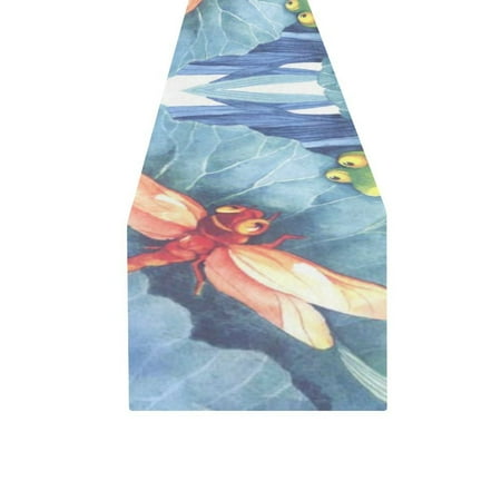 

MYPOP Dragon Fly Frog Cotton Linen Table Runner 14x72 Inches