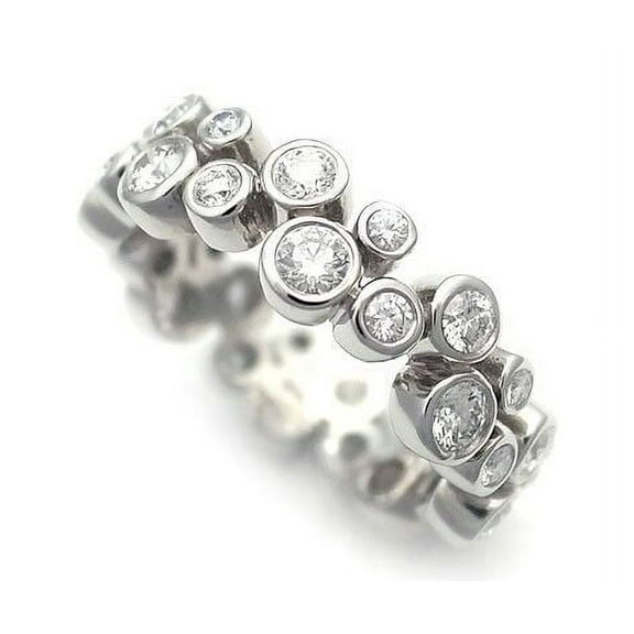 Round Diamond Bubble Wedding Eternity Band Ring 2.3 Ct Diamond 14K White Gold Over
