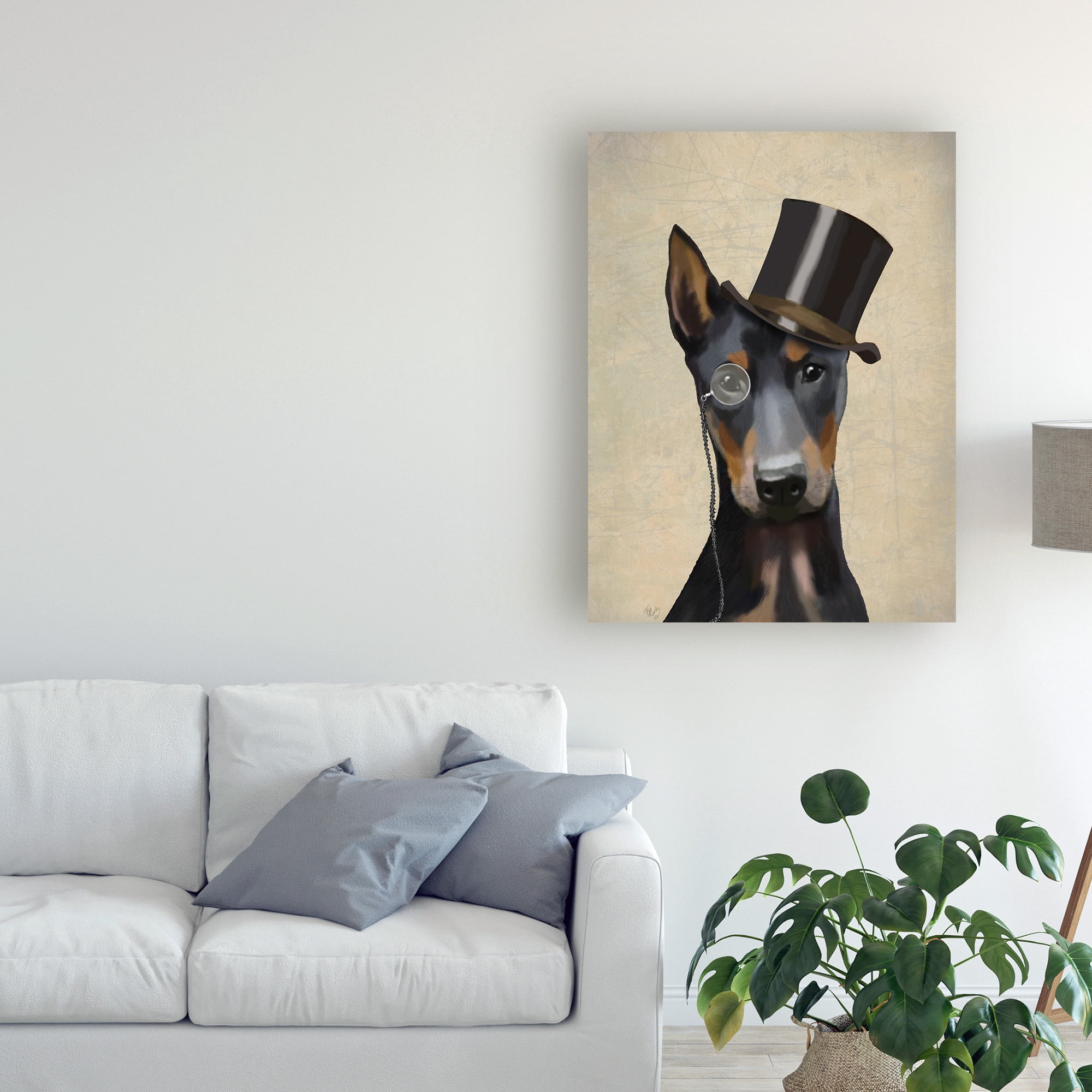 Trademark Fine Art 'Doberman, Formal Hound And Hat' Canvas Art by Fab Funky