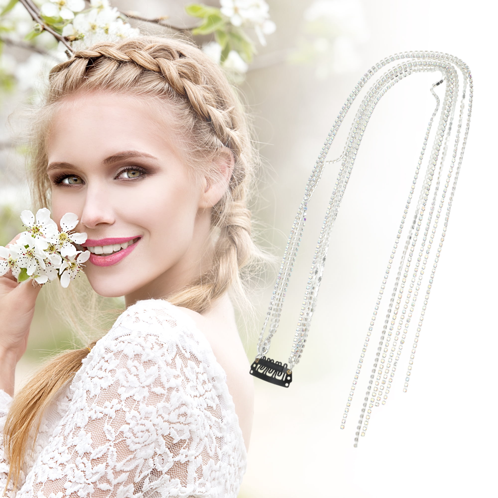Unique Bargains Colorful Rhinestone Braided Hair Chain 1 Pc Delicate Silver Tone