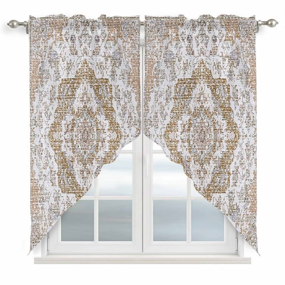 Brown Boho Swag Curtains for Kitchen/Bedroom/Living Room, Vintage Abstract Art Floral Ethnic Tribe Scalloped Curtains 63 Inch Long, Window Swag Topper Curtains Valances 2 Panels Set 36"x63"