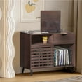 thumbnail image 4 of Furtivusia Record Player Stand with Power Outlets, Vinyl Record Cabinet with Sliding Door, Turntable Stand with Storage for Living Room, Study, Walnut, 4 of 9