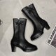 thumbnail image 1 of Moda Media pantorrilla Tacones altos Ridding Western Boots Street Goth Ladies Shoes Punta estrecha Tacón cuadrado Womens Boot Zapatos De Muje35 Gao Jinjia LED, 1 of 2