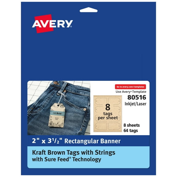 Avery Kraft Brown Banner Tags, 2" x 3.5", 64 Total (80516)