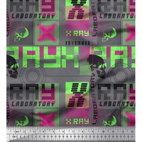 Soimoi Cotton Duck Fabric X-Ray Laboratory Equipment Education Theme Printed Fabric 1 Yard 42 Inch Wide