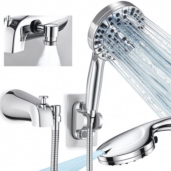 FETERVIC Bathtub Faucet with Sprayer, Slip-on Tub Spout, High Pressure Handheld Shower Head 10 Spray Settings with Diverter