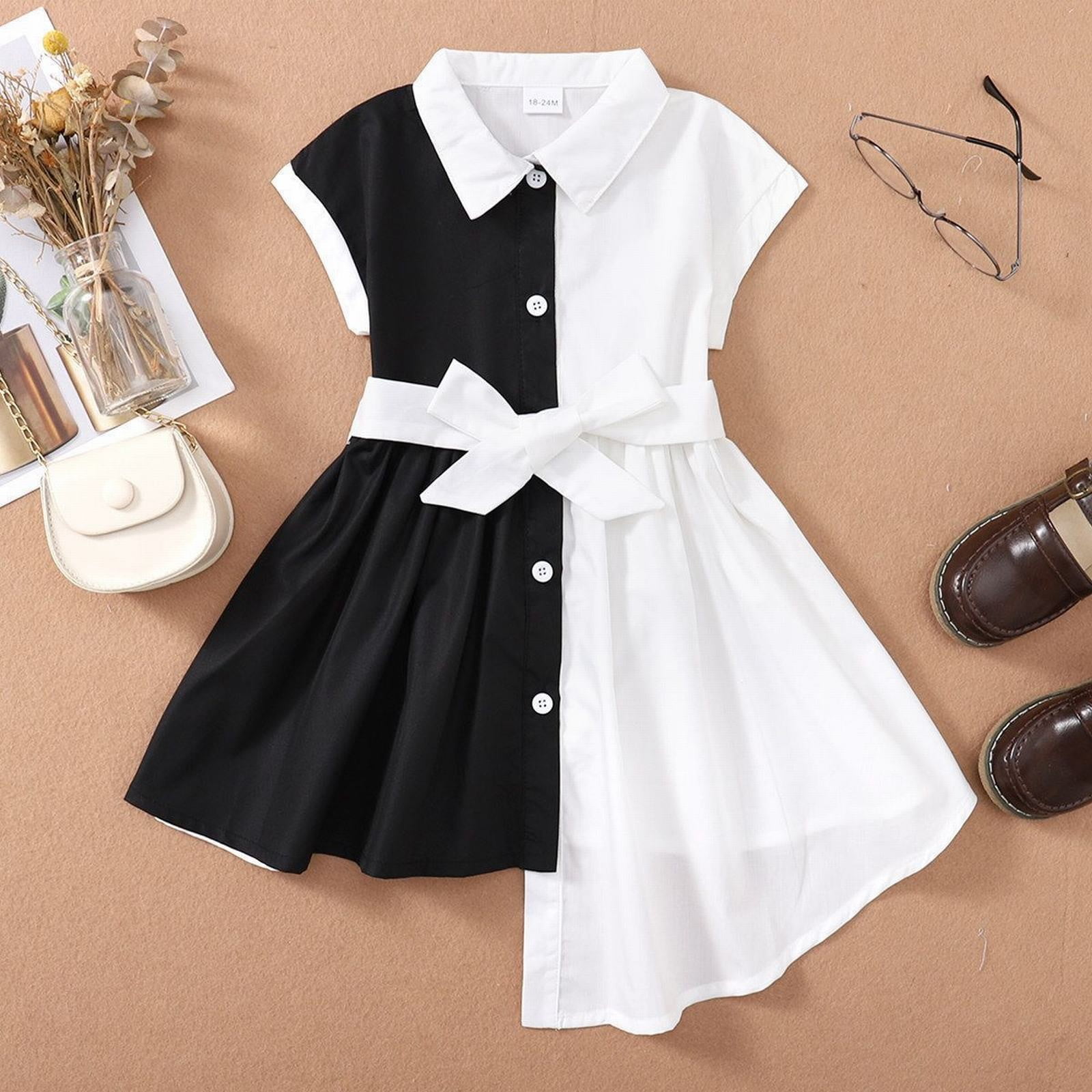 Rovga Casual Dresses For Girls Summer Children Color Matching Sleeveless  Irregular Black White Dress For Children Aged 1 To 6 Party Birthday Girl  Dress - Walmart.com