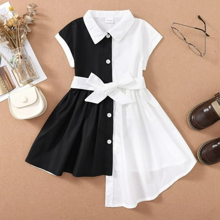 

children s clothing on sale Summer Children s Color Matching Sleeveless Irregular Black White Dress For Children 1 To 6