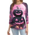 thumbnail image 5 of IYYVV Womens Halloween Shirts 3/4 Sleeve Tops Round Neck Funny Graphic Tees Trendy Comfy Halloween Costumes for Women Adult Dark Purple S, 5 of 8