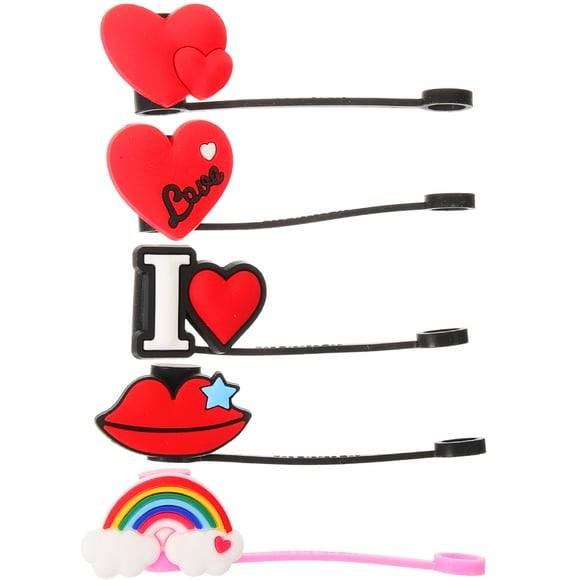 KAKOWELY 5 protectores de silicona reutilizables para pajitas, decoración para San Valentín.