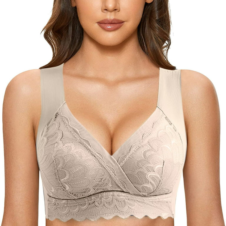 adviicd Minimizer Bras for Women Full Coverage Women's No Side Effects  Underarm and Back-Smoothing Comfort Wireless Lightly Lined T-Shirt Bra  Beige