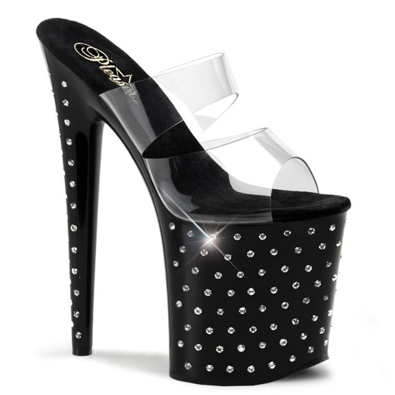 *8" Heel, 4" PF Two Band Slide - Clr/Blk, 9