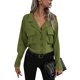 thumbnail image 3 of VISgogo, blusas de chifón salvaje a la moda para mujer, camisa de un solo pecho con cuello vuelto de Color sólido, Tops informales de manga larga para oficina para mujer VISgogo  moda, 3 of 8