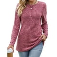 thumbnail image 3 of Hibeli Women Crew Neck Long Sleeve Ribbed Slim Fit Solid Color Top, 3 of 7