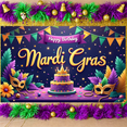 thumbnail image 6 of Colorful Triangle Flags Mardi Gras Banner Gold Mardi Gras Masks Backdrop Purple Cake Design Tropical Feathers Carnival Display for Mardi Gras Party Birthday Celebration Indoor Decoration, 6 of 9