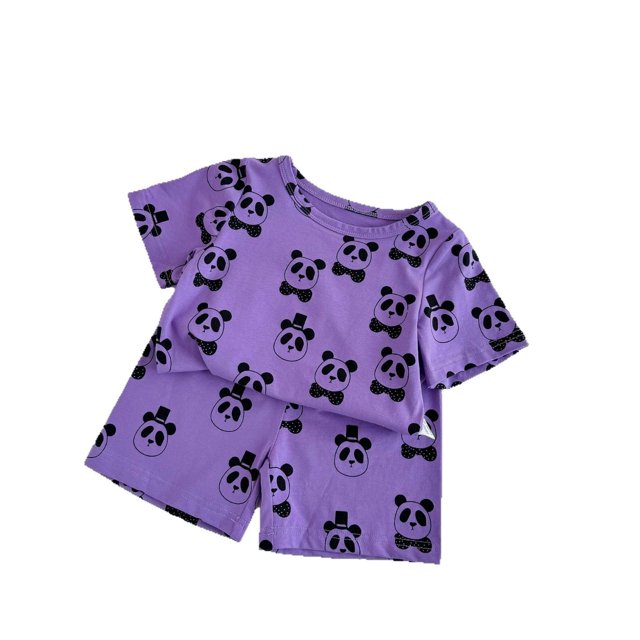 Kids Pajamas Set Cartoon Flower Print Crewneck Pullover Top Toddler Nightgown Summer Pj for Girls 5-6 Years