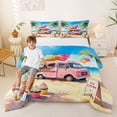 thumbnail image 2 of Castle Fairy Watercolor Ice Cream Truck Full Size Comforter Sets 3 Pieces for Kids, Beach Summer Print Bedding Sets for Bedroom, Pink Blue, 2 of 6