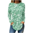 thumbnail image 2 of Sakmal Green Womens Tops&nbsp;Clearance Under $10 Long Sleeve Floral Crew Neck Tunic Plus Size Ladies Shirts, 2 of 5