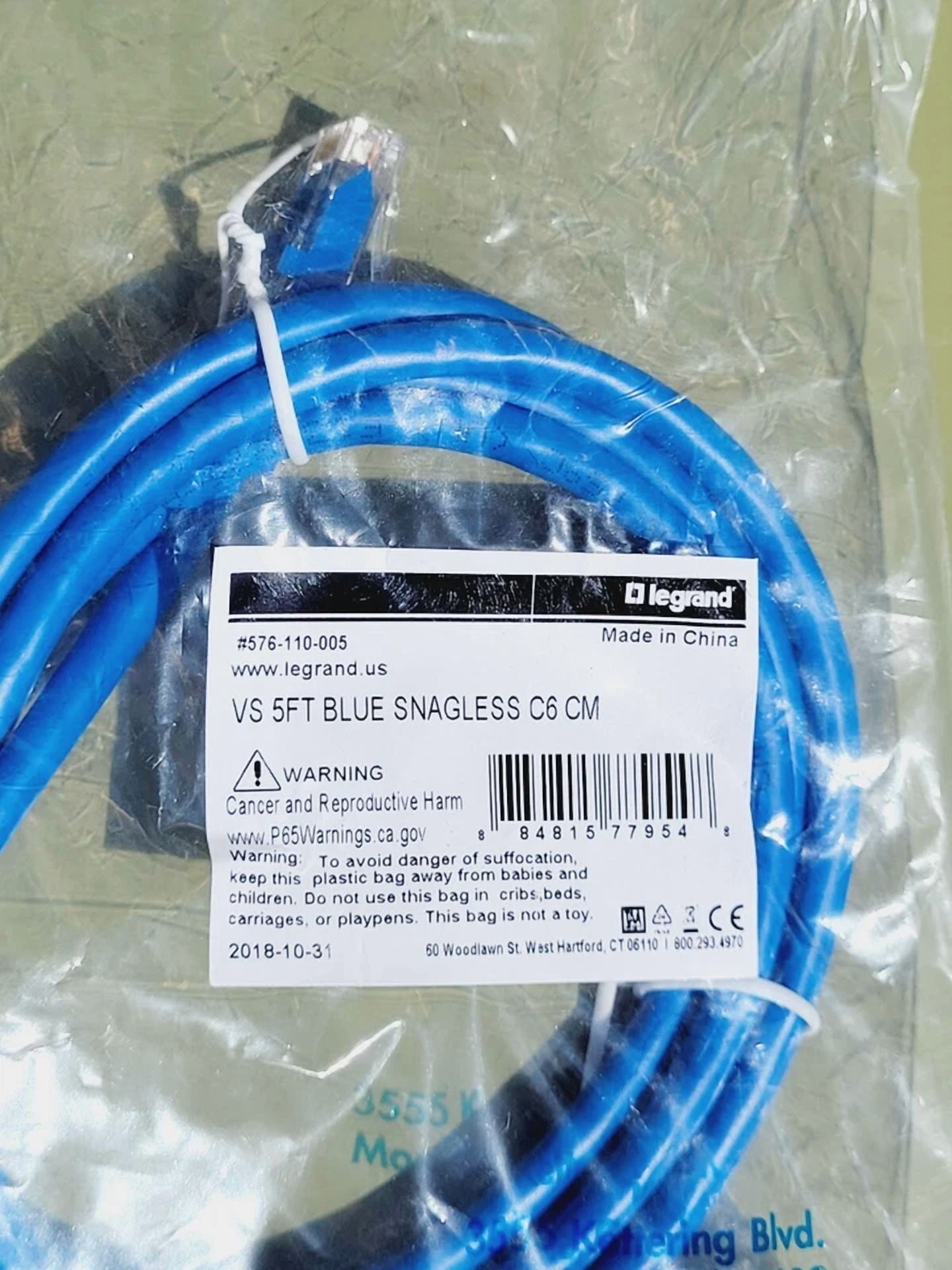 BUTTERFLY- New Set Of 2 Legrand Ethernet Cable 576-110-005 #77954 Vs 5Ft Blue Snagless C6