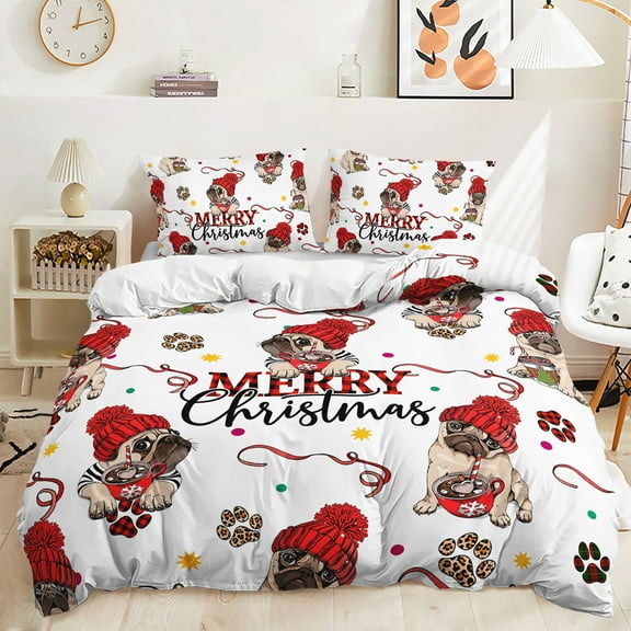 Hosima 3-piece 3D Digital Printing Quilt Cover Full Size Christmas Theme Bedroom Decoration Children Adult Bedding Set Series,DFX98-Queen