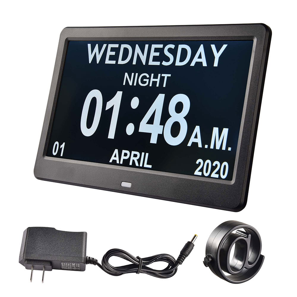Yescom 10 quot Digital LCD Day Clock with 8 Alarm Options Calendar Dementia