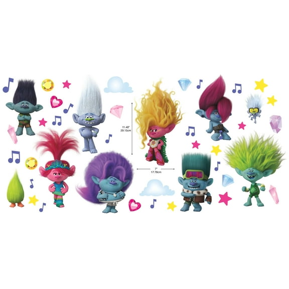 Glittery Trolls Movie 3 Band Together Peel & Stick Wall Decals Kids Room Wall Stickers RMK5435SCS