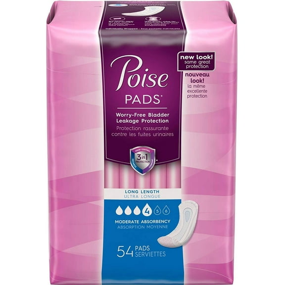 Poise Pads Moderate Absorbency, Long 54 ea (Pack of 3)