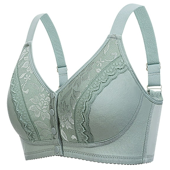 TEVEQ Front Closure Bras for Women Seamless Wireless Push Up Bra No Underwire Full Coverage Comfort Bras Lace Bra with Large Cup Comfortable and Breathable with Back Vented Design Green 36