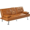 thumbnail image 2 of Yardi Yard Leather Sofa Convertible Sofa Bed, Living Room Gray Futon Couch, 2 of 4
